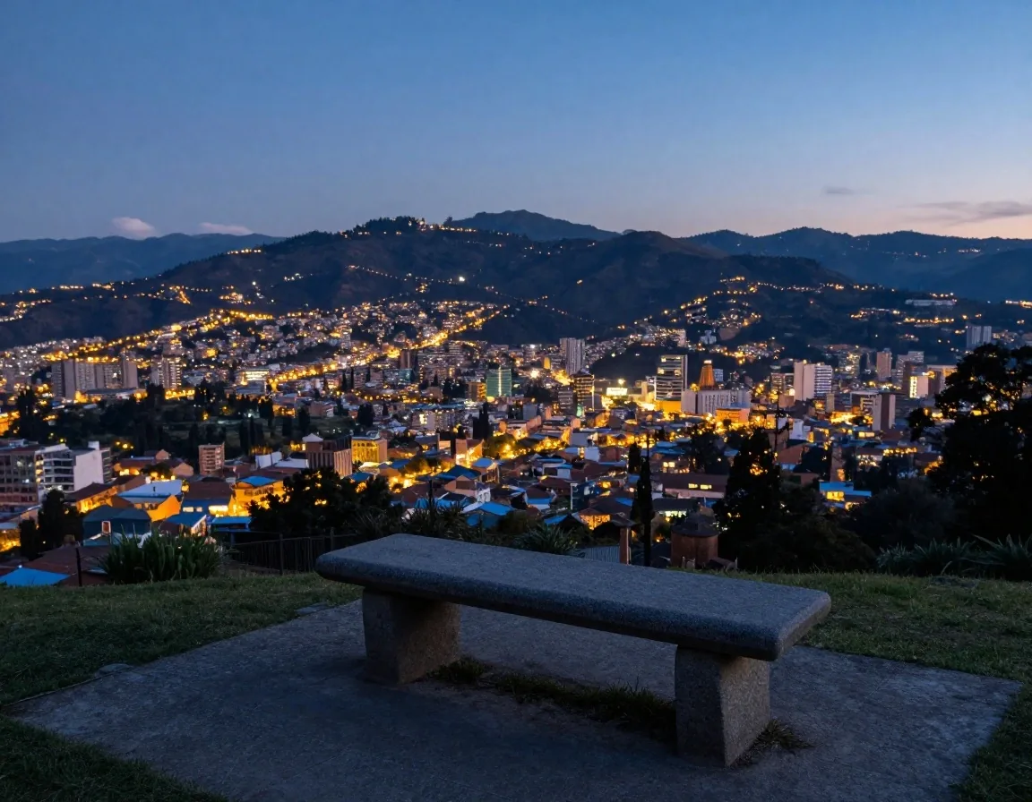 Vista del metrocable sobre los barrios de Medellín al atardecer