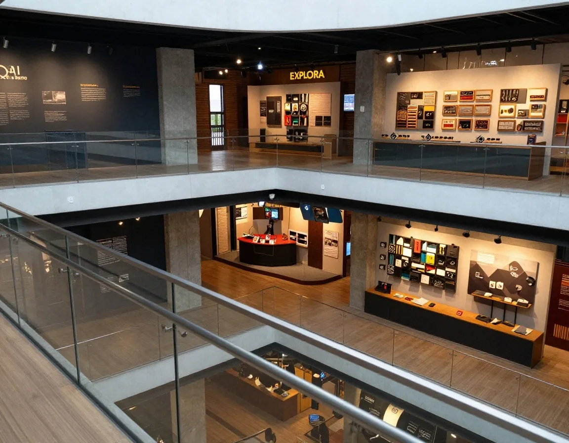 Salas del museo interactivo con visitantes