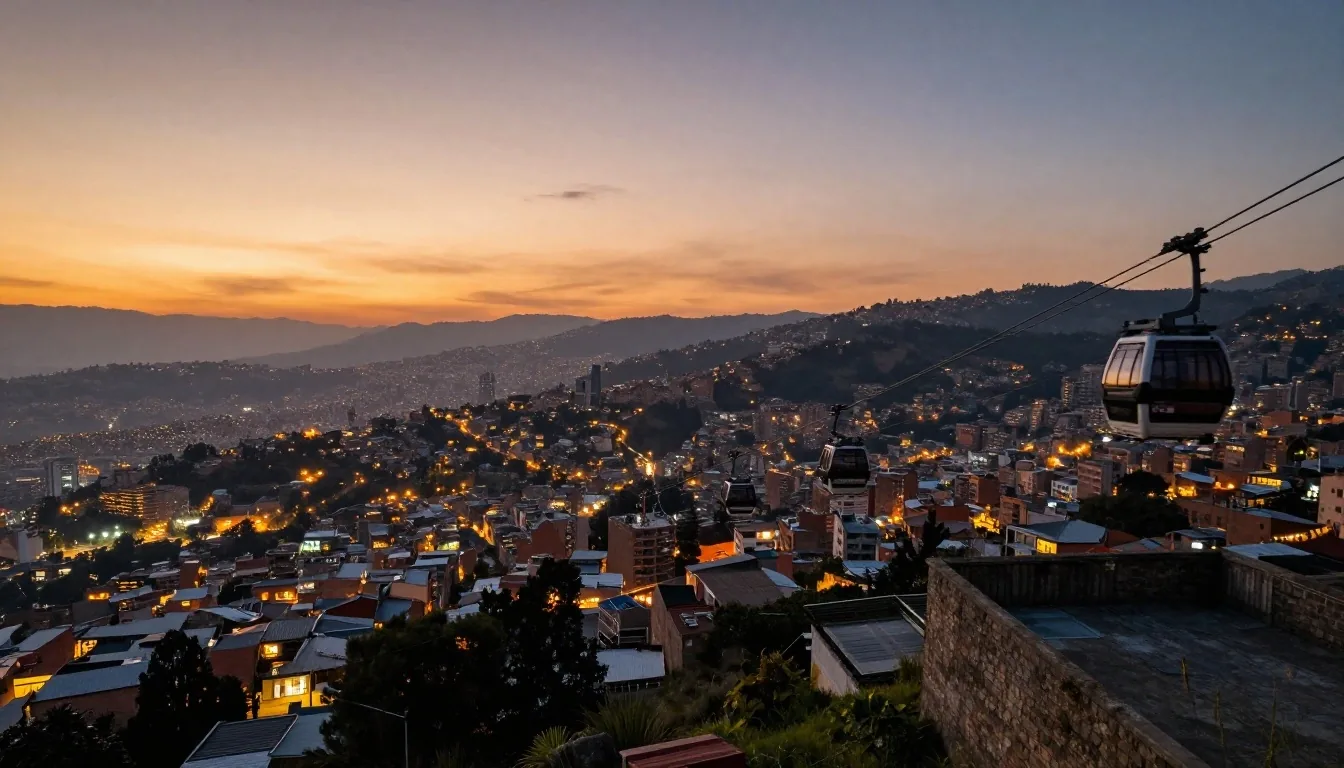 Atardecer sobre los techos de Medellín visto desde un mirador