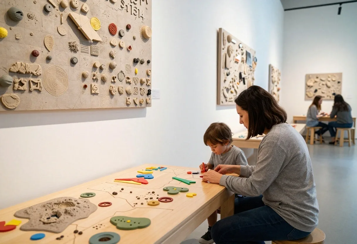 Módulo interactivo del museo con visitantes