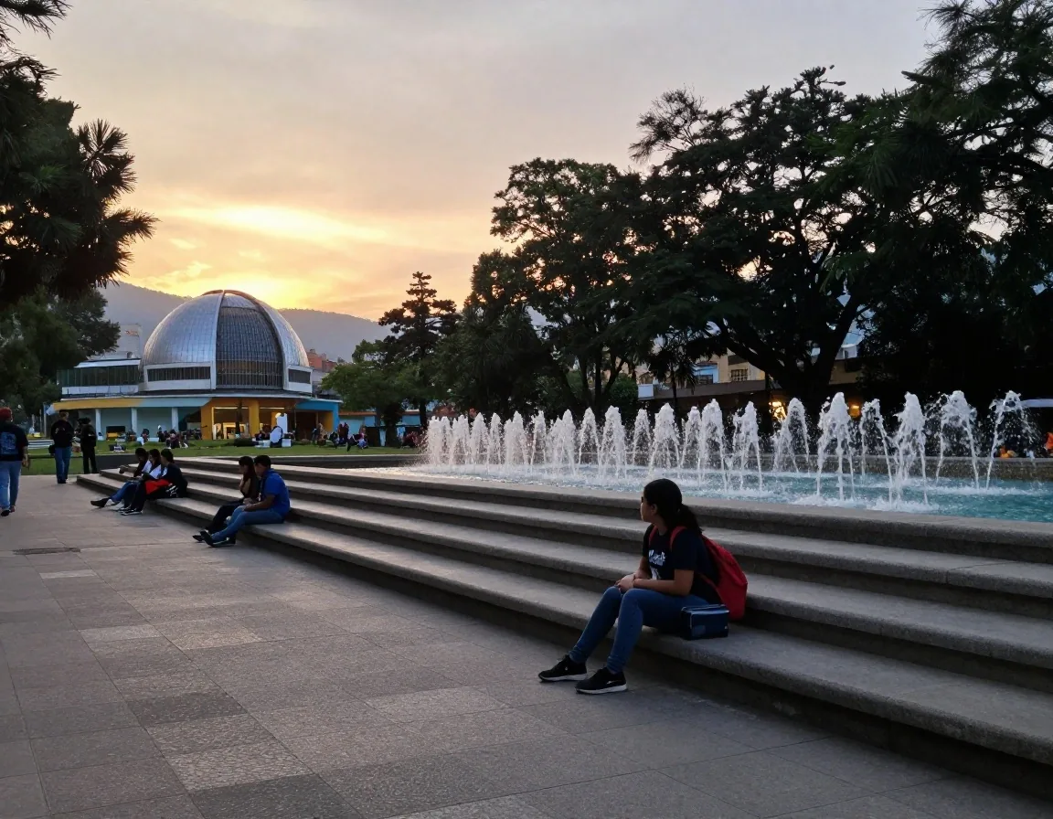 Atardecer en el Parque de los Deseos frente al Planetario