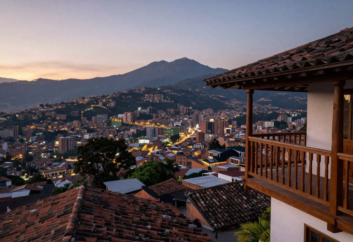 Pueblito Paisa al atardecer con vista de Medellín