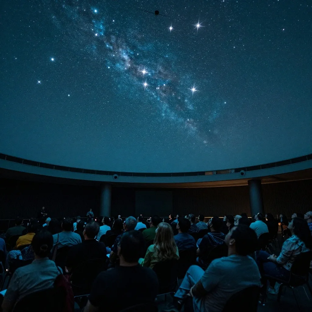 Interior del planetario con proyección de estrellas
