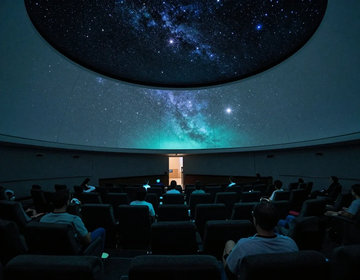 Interior del domo del planetario con proyección de estrellas