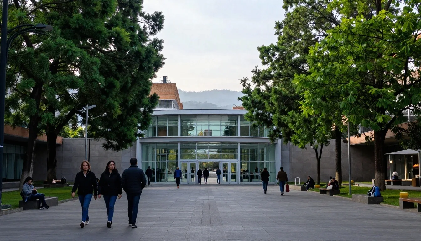 Entrada principal y plazoleta de Parque Explora en la mañana