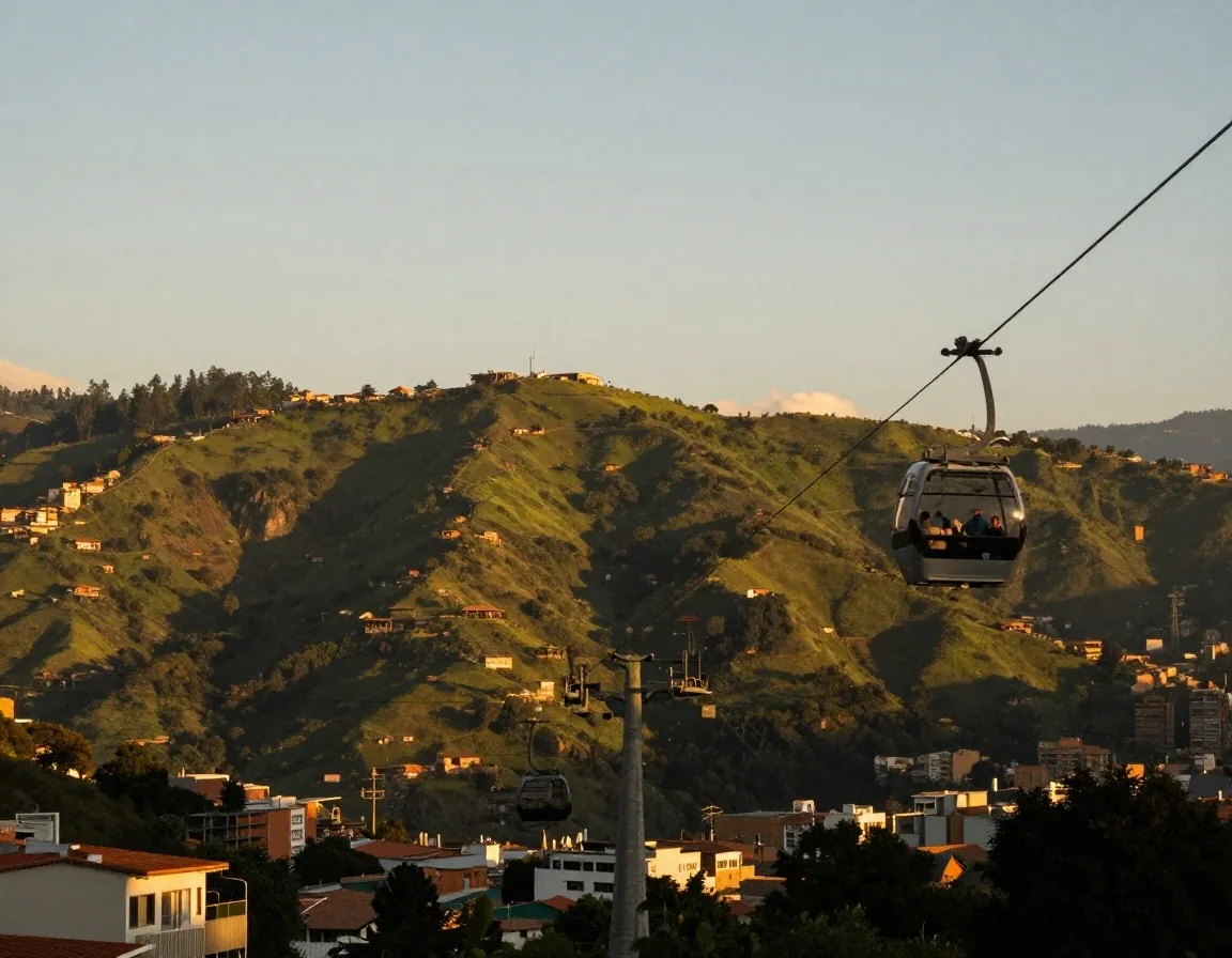 Vista de Medellín desde el metrocable al atardecer